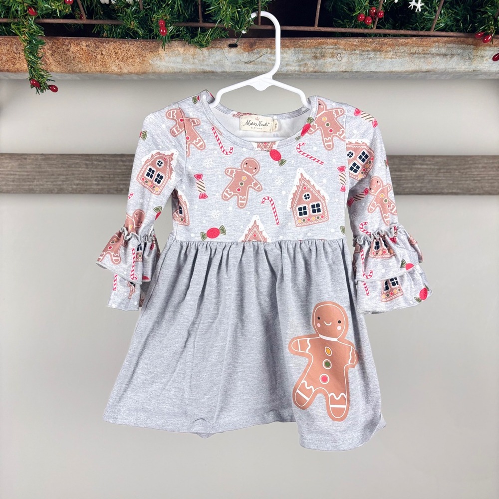Marie Nicole Kids Girls Gingerbread House Candy‎ Ruffle Sleeve Dress 12-18m